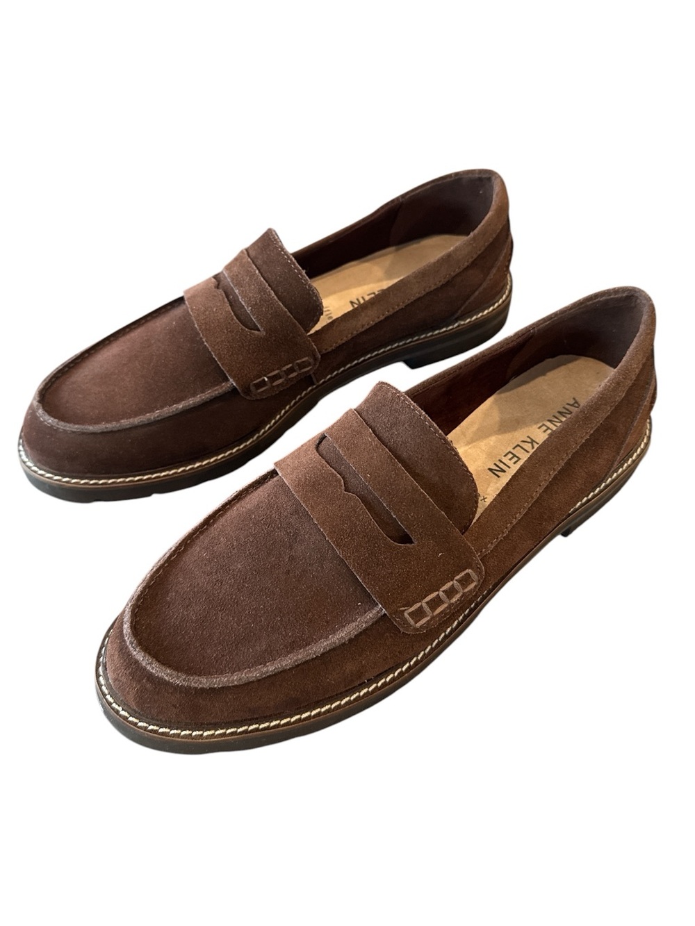 Anne Klein Emmylou Chocolate Brown Suede Penny Loafers Size 9.5M
